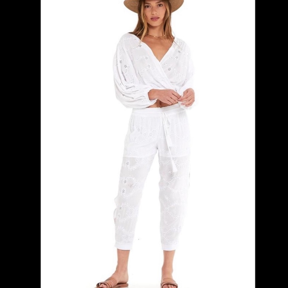 Young Fabulous & Broke White Eyelet Tassel Drawstring Jogger Pants